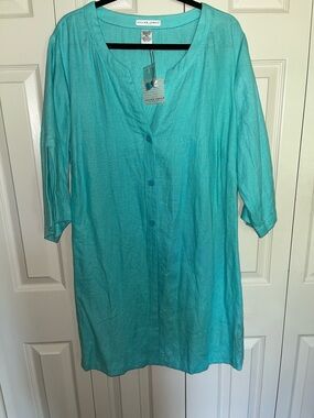 Relaxed Turquoise Button-Front Women's Tunic Shirt by